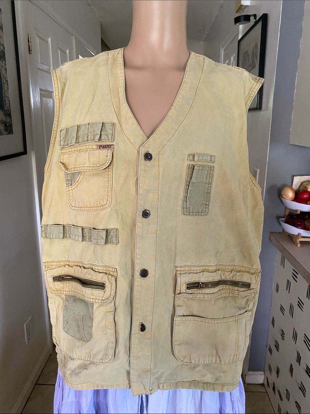 Paco Vintage Men's Utility Vest in Light Yellow with Multi-Pocket Function